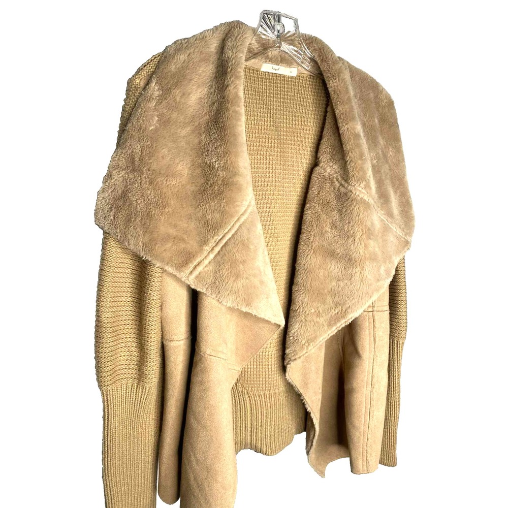 Hazel women's cardigan Size Large Gia Faux Fur Suede and Knit Waterfall boho - Picture 2 of 9